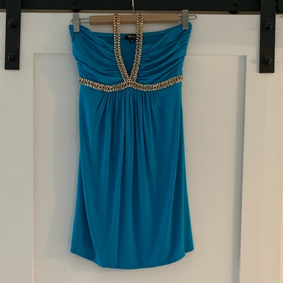 SKY BLUE DRESS WITH RHINESTONES 💎 - Picture 1 of 5